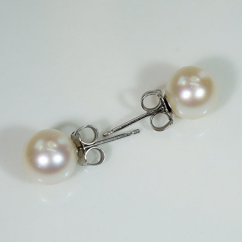 Glossy White 7mm Pearls in 14k White Gold Studs