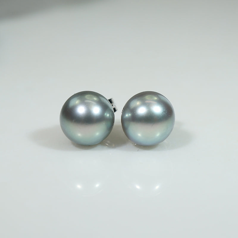 Iridescent Dark Grey 6mm Pearl & White Gold Studs