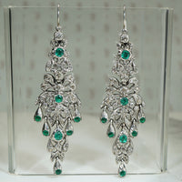 Stunning Rose Cut Diamond & Emerald Paste Earrings
