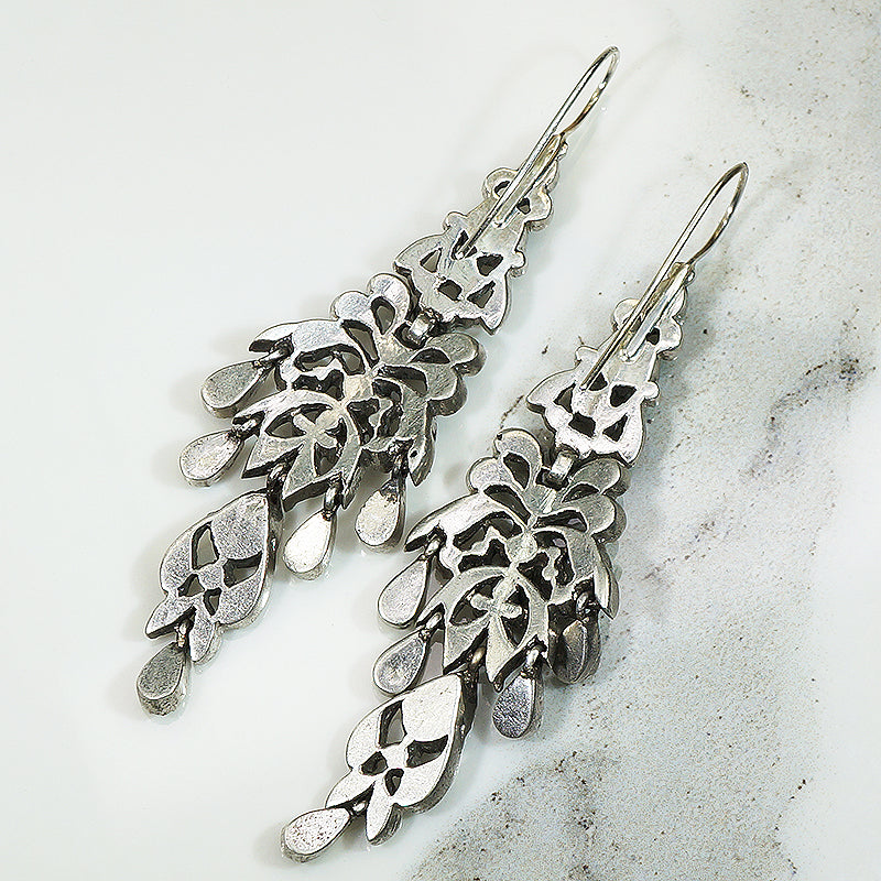 Elegant Rose Cut Diamond and Emerald Paste Earrings