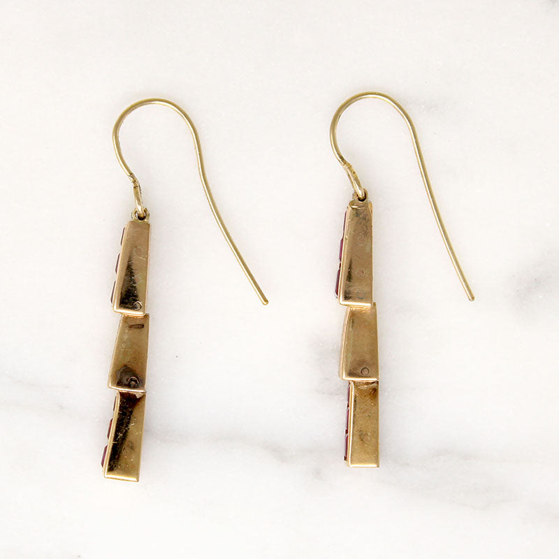 Sultry Gold & Ruby Retro Drop Earrings