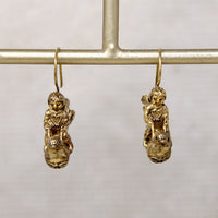 Chubby Cherub & Bird Silver Gilt Earrings Signed MFA