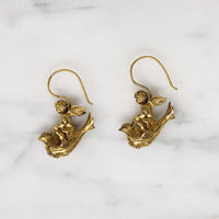 Chubby Cherub & Bird Silver Gilt Earrings Signed MFA