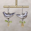 Chubby Silver Bird Earrings with Gemstone Leaves