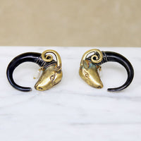 Fascinating Silver Gilt & Enamel Ram's Head Earrings