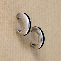 Chic Sterling Silver Half Hoops with Black Enamel