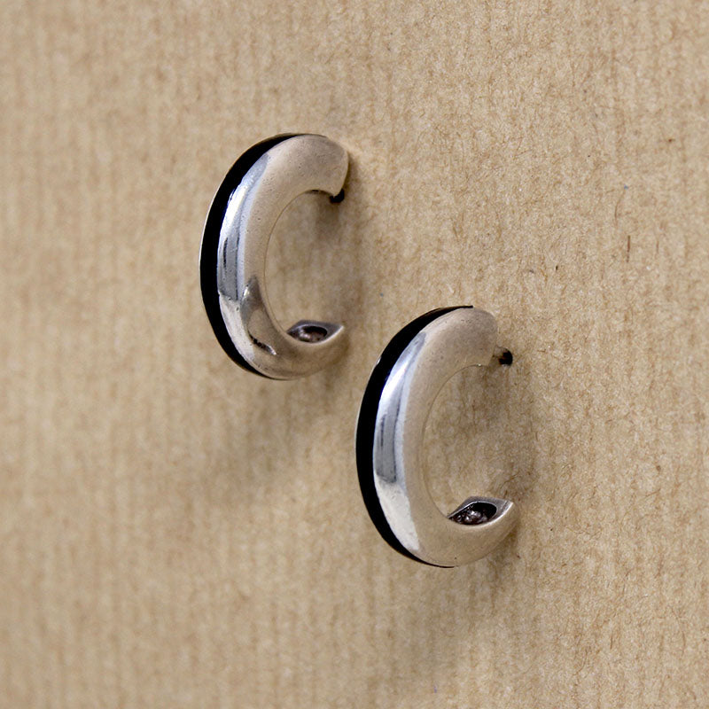 Chic Sterling Silver Half Hoops with Black Enamel