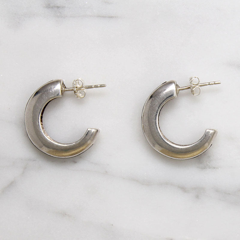 Chic Sterling Silver Half Hoops with Black Enamel