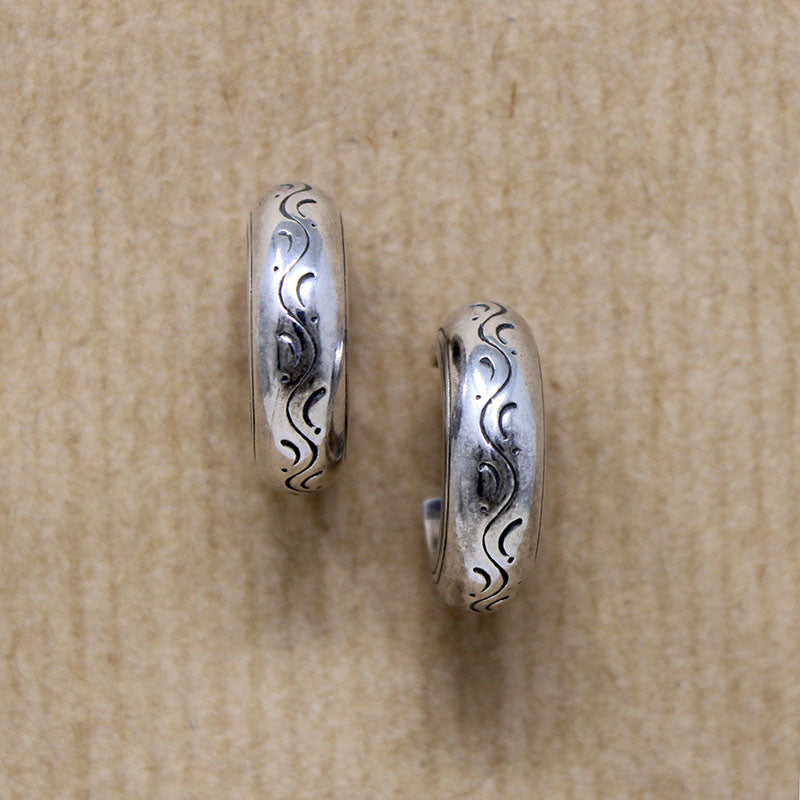 Pretty Engraved Sterling Silver Hoop Earrings