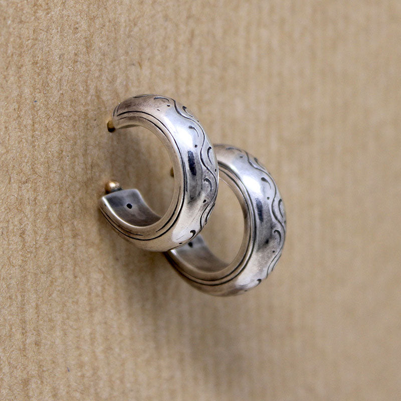 Pretty Engraved Sterling Silver Hoop Earrings