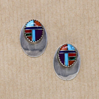 Colorful Inlay & Sterling Silver Stud Earrings