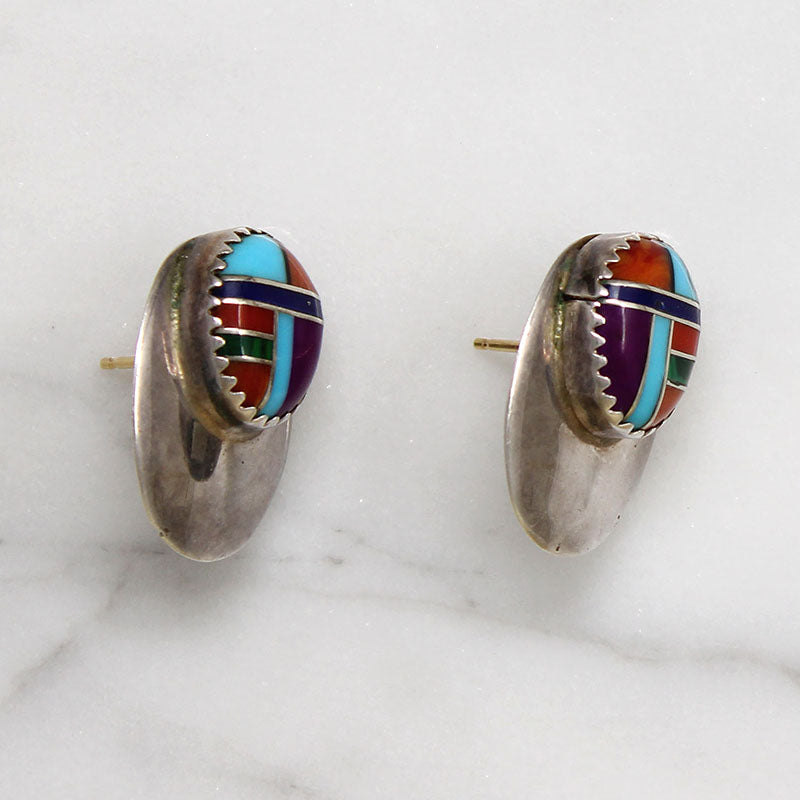 Colorful Inlay & Sterling Silver Stud Earrings