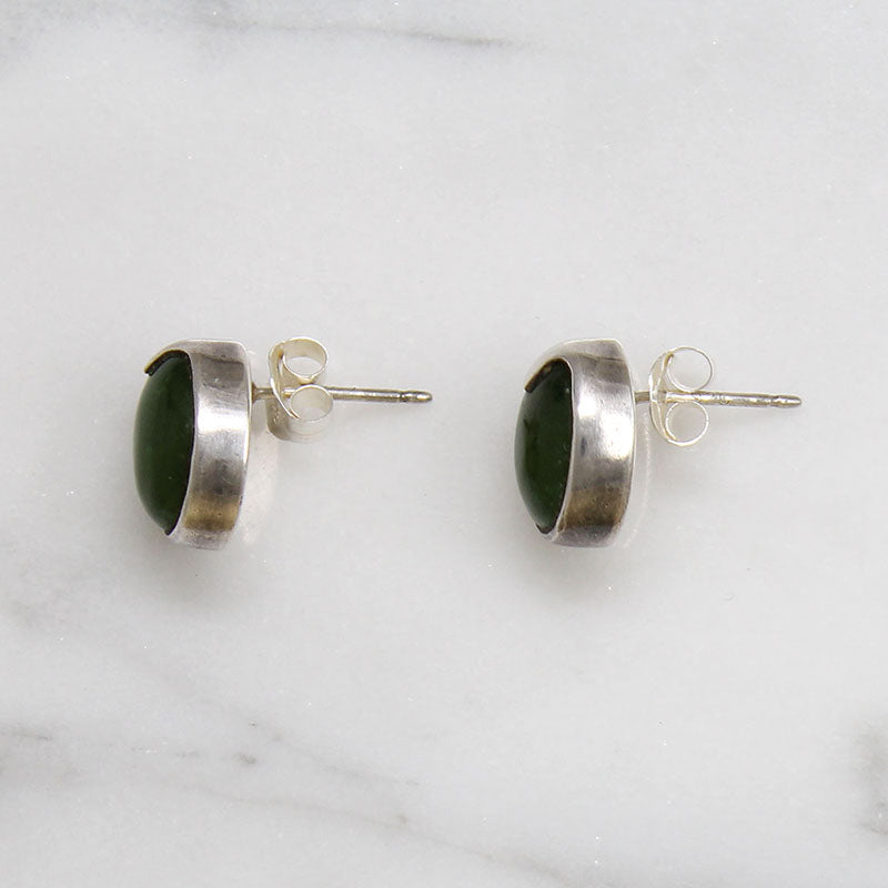Nephrite Jade in Sterling Silver Stud Earrings