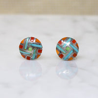 Sterling Silver Studs with Crosshatch Inlay