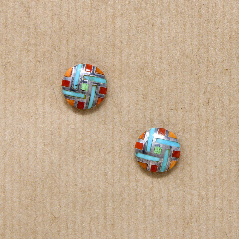 Sterling Silver Studs with Crosshatch Inlay