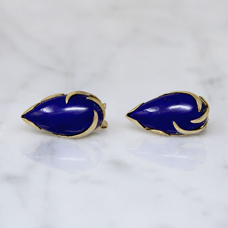 Lapis Teardrops in 14k Gold Omega Earrings