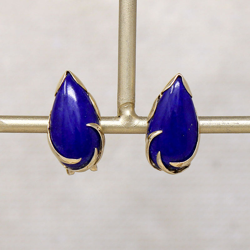 Lapis Teardrops in 14k Gold Omega Earrings