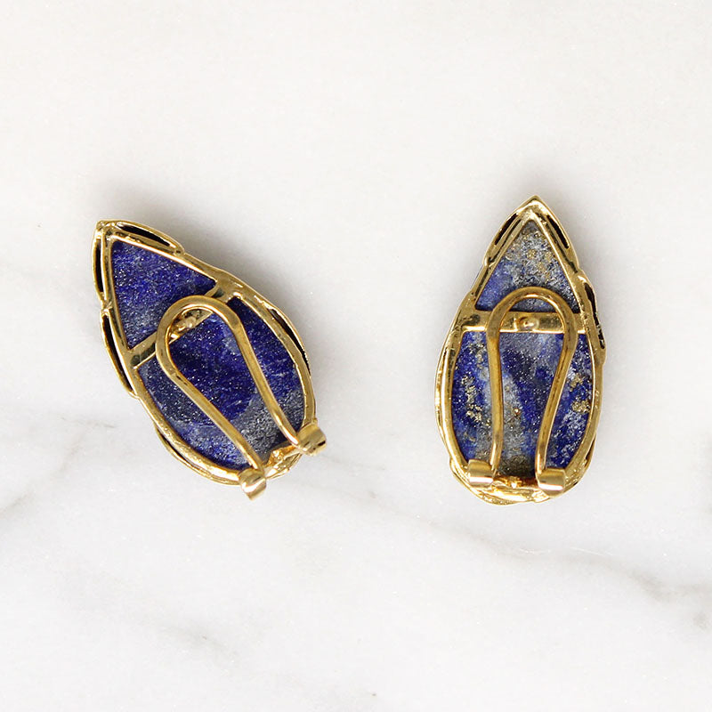 Lapis Teardrops in 14k Gold Omega Earrings