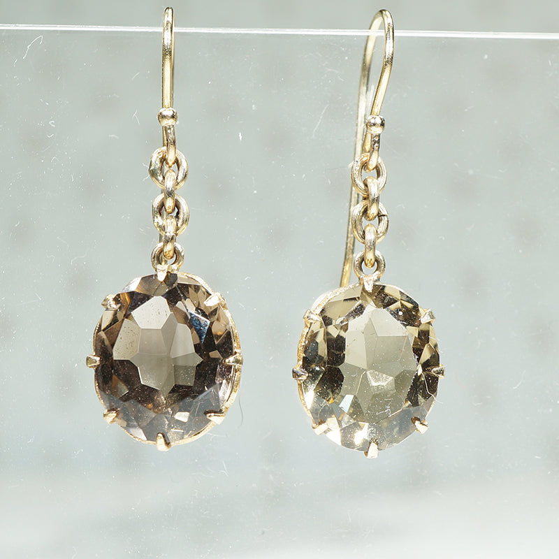 Smokey Quartz in Gold Drop Earrings