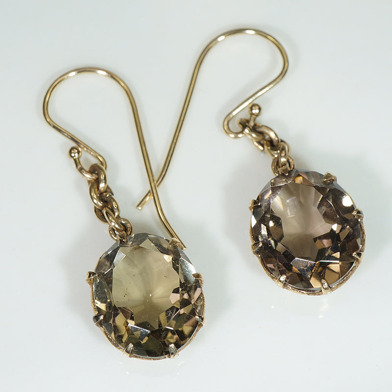 Smokey Quartz in Gold Drop Earrings