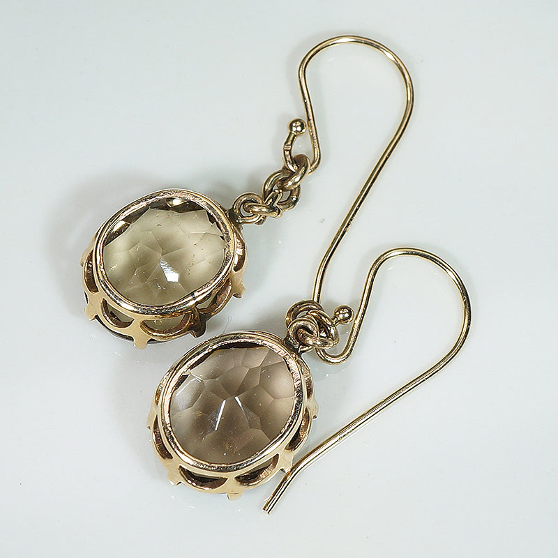 Smokey Quartz in Gold Drop Earrings