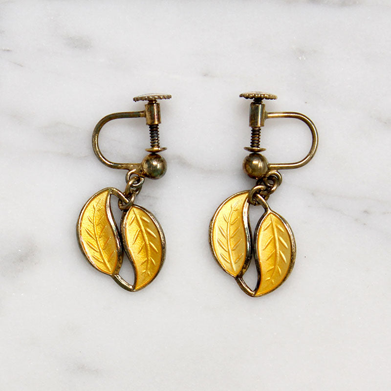 Golden Leaves Sterling & Enamel D-A Earrings