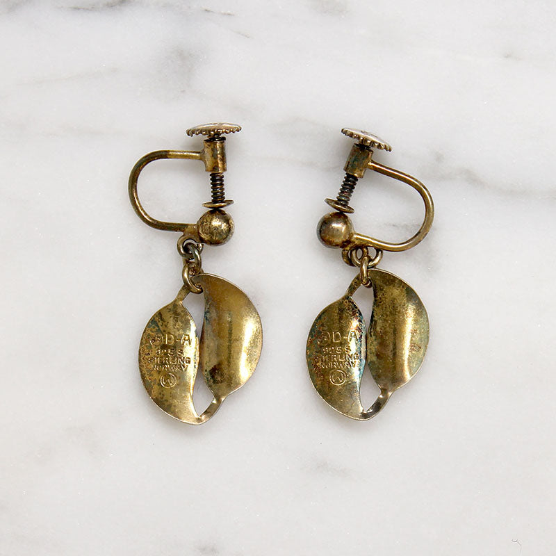 Golden Leaves Sterling & Enamel D-A Earrings