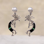 Vivacious Kokopelli Earrings with Onyx & Opal Inlay