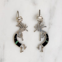 Vivacious Kokopelli Earrings with Onyx & Opal Inlay
