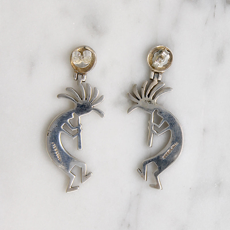 Vivacious Kokopelli Earrings with Onyx & Opal Inlay