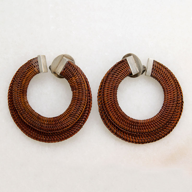 Oversized Rattan & Sterling Silver Clip On Hoops