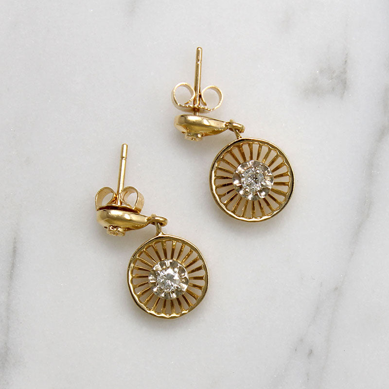 Flirty Retro Two-Tone Gold & Diamond Earbobs