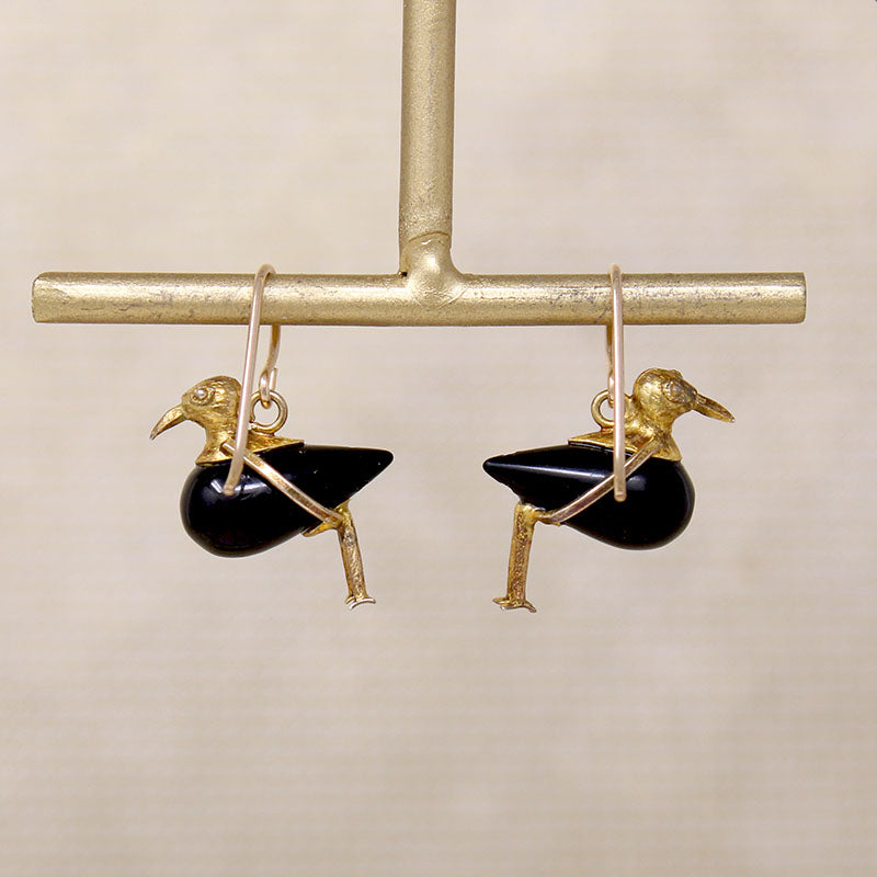 Little Birds Onyx & Gold Filled Figural Earrings