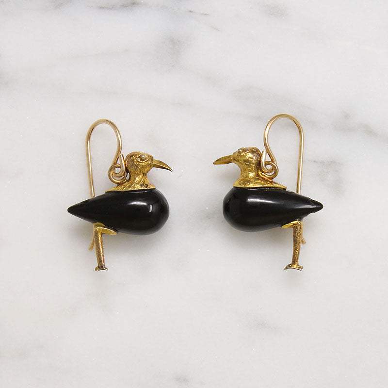 Little Birds Onyx & Gold Filled Figural Earrings