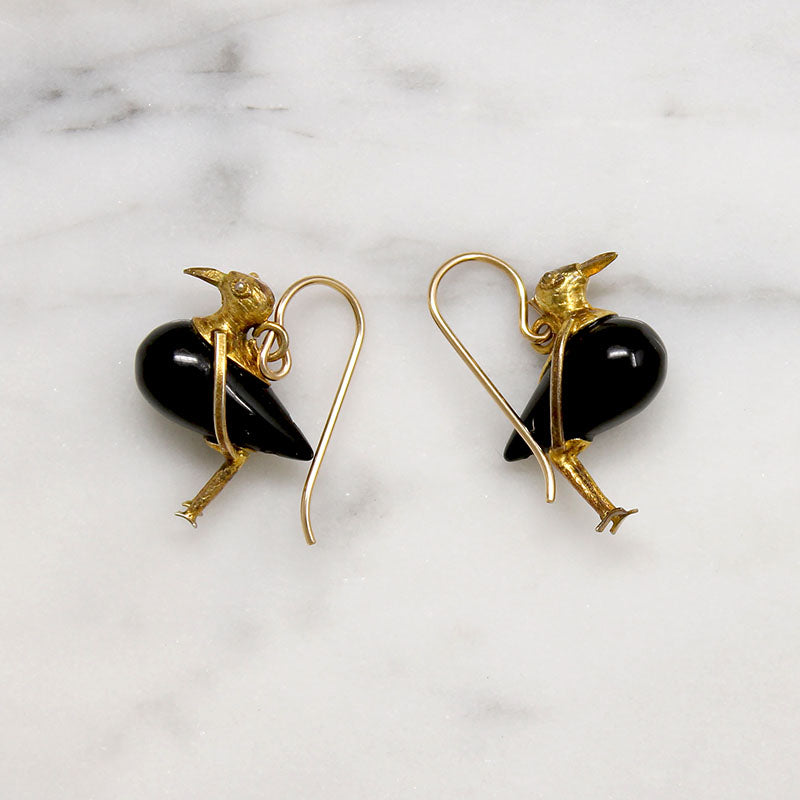 Little Birds Onyx & Gold Filled Figural Earrings