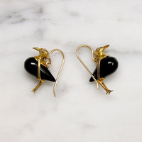 Little Birds Onyx & Gold Filled Figural Earrings