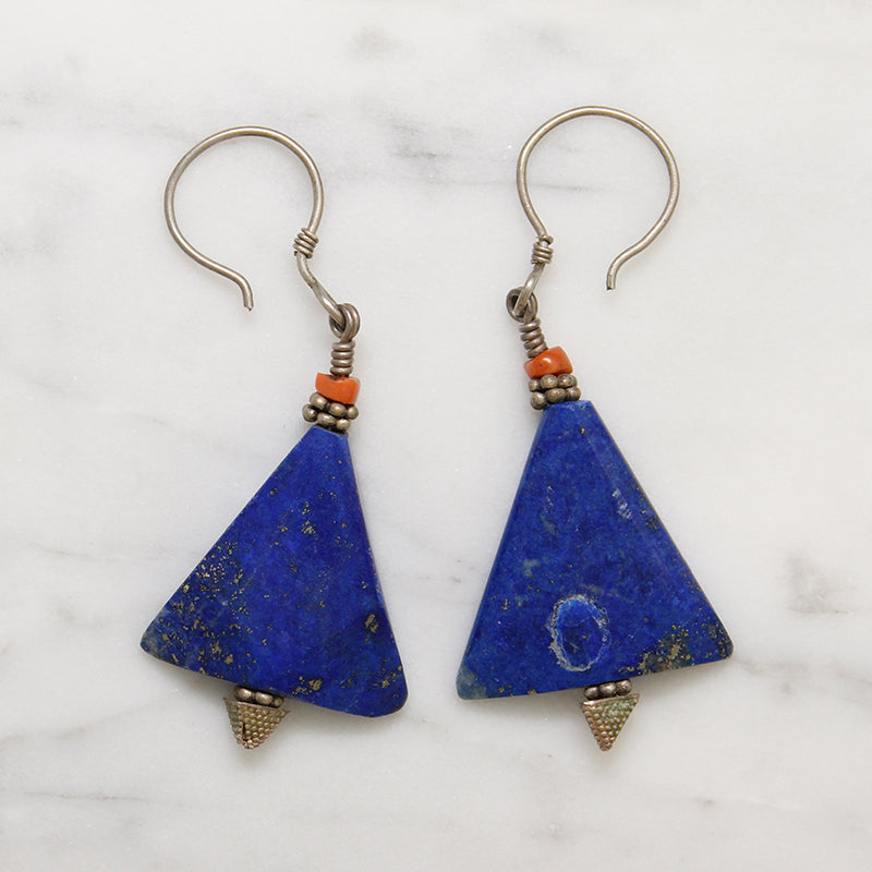 Lapis Triangle Earrings with Beaded Accents