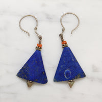 Lapis Triangle Earrings with Beaded Accents