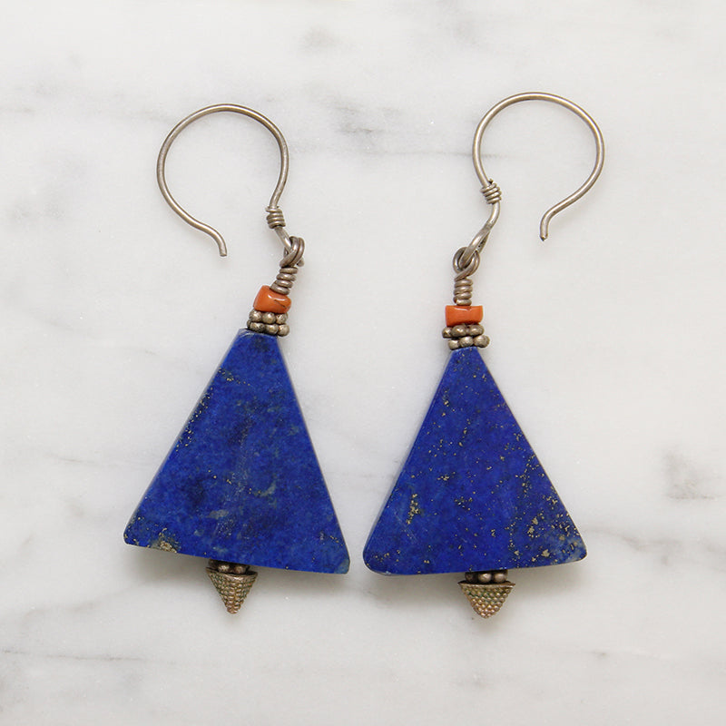 Lapis Triangle Earrings with Beaded Accents