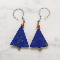 Lapis Triangle Earrings with Beaded Accents
