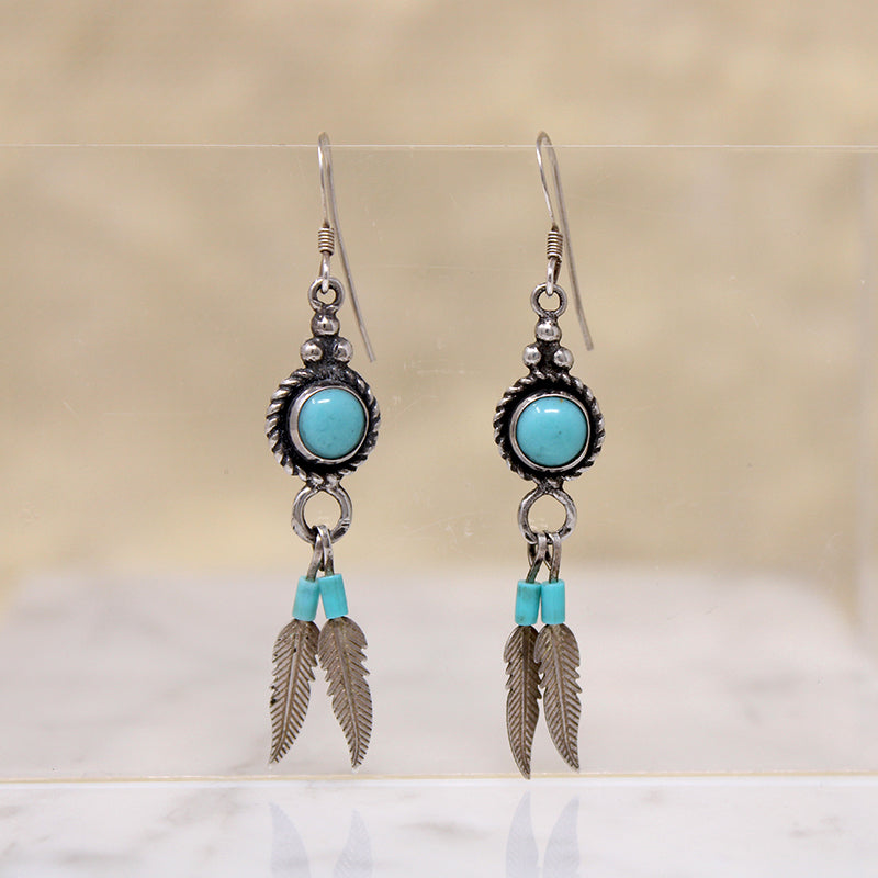 Delicate Turquoise & Sterling Feather Earrings