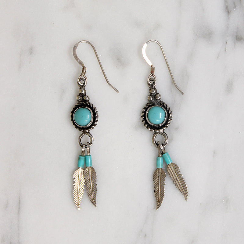 Delicate Turquoise & Sterling Feather Earrings