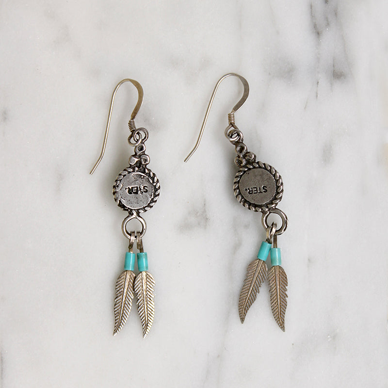 Delicate Turquoise & Sterling Feather Earrings