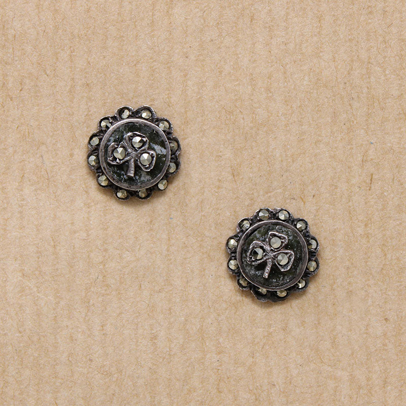 Darling Irish Jade & Marcasite Shamrock Studs