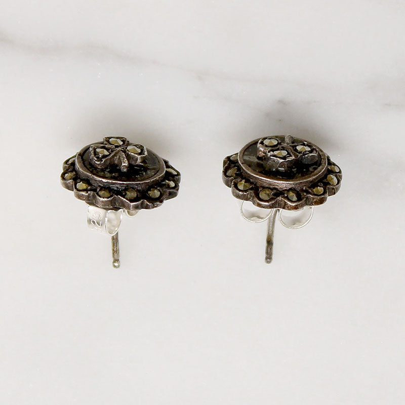 Darling Irish Jade & Marcasite Shamrock Studs