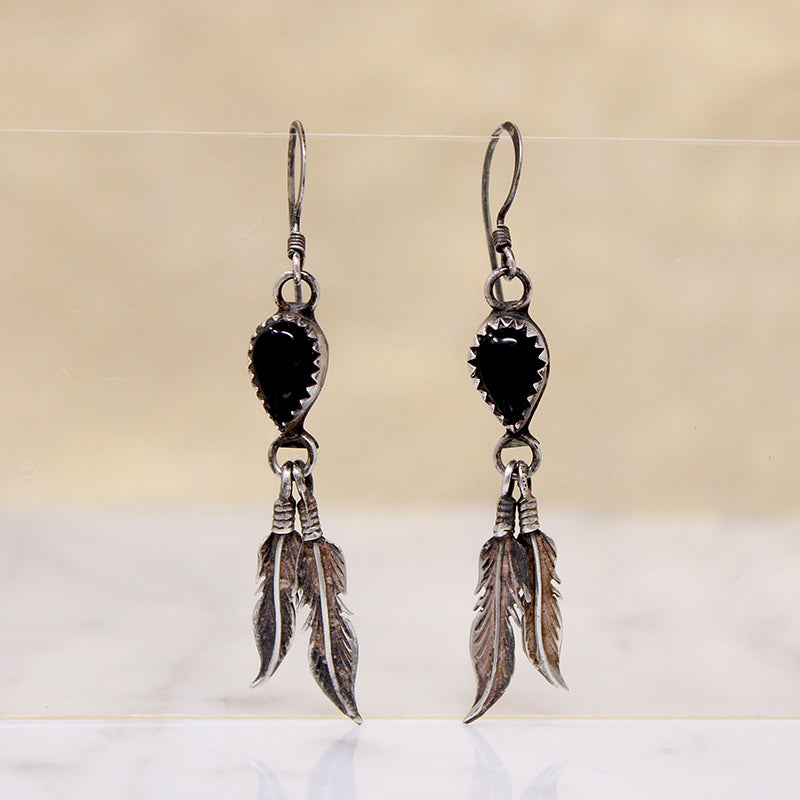 Rockin' Black Onyx & Sterling Feather Earrings