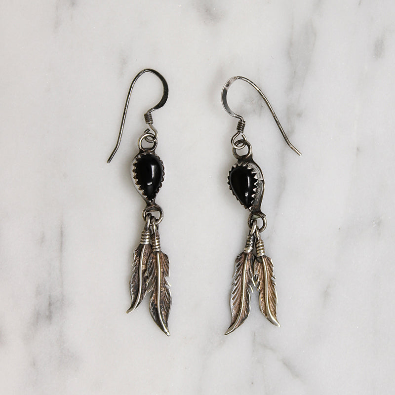 Rockin' Black Onyx & Sterling Feather Earrings