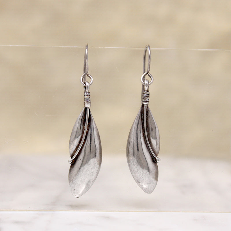 Sensual Sterling Silver Leaf Earrings Signed Plunkett