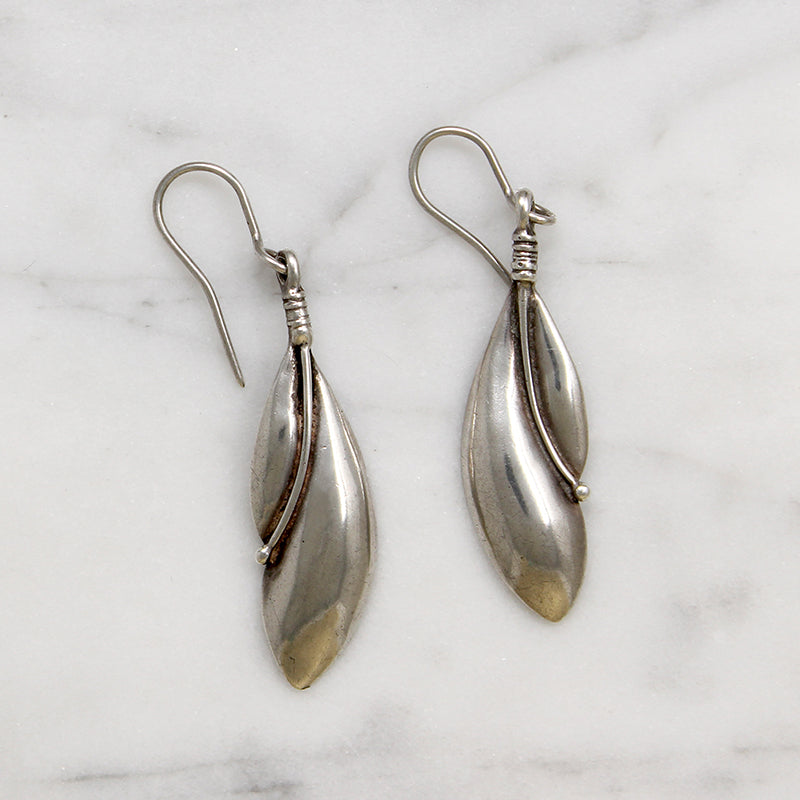 Sensual Sterling Silver Leaf Earrings Signed Plunkett