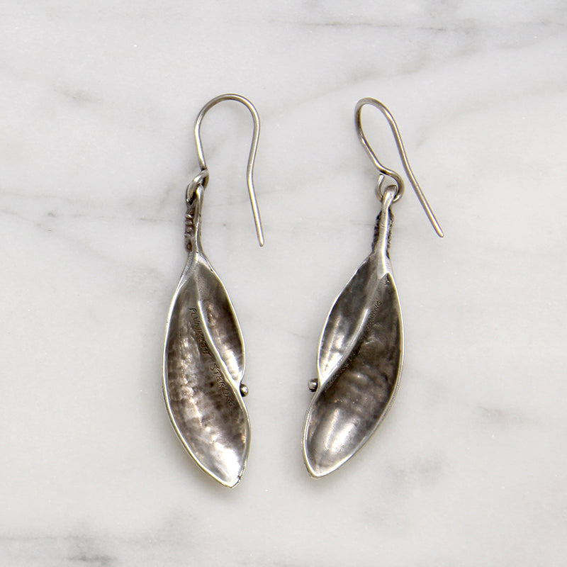 Sensual Sterling Silver Leaf Earrings Signed Plunkett